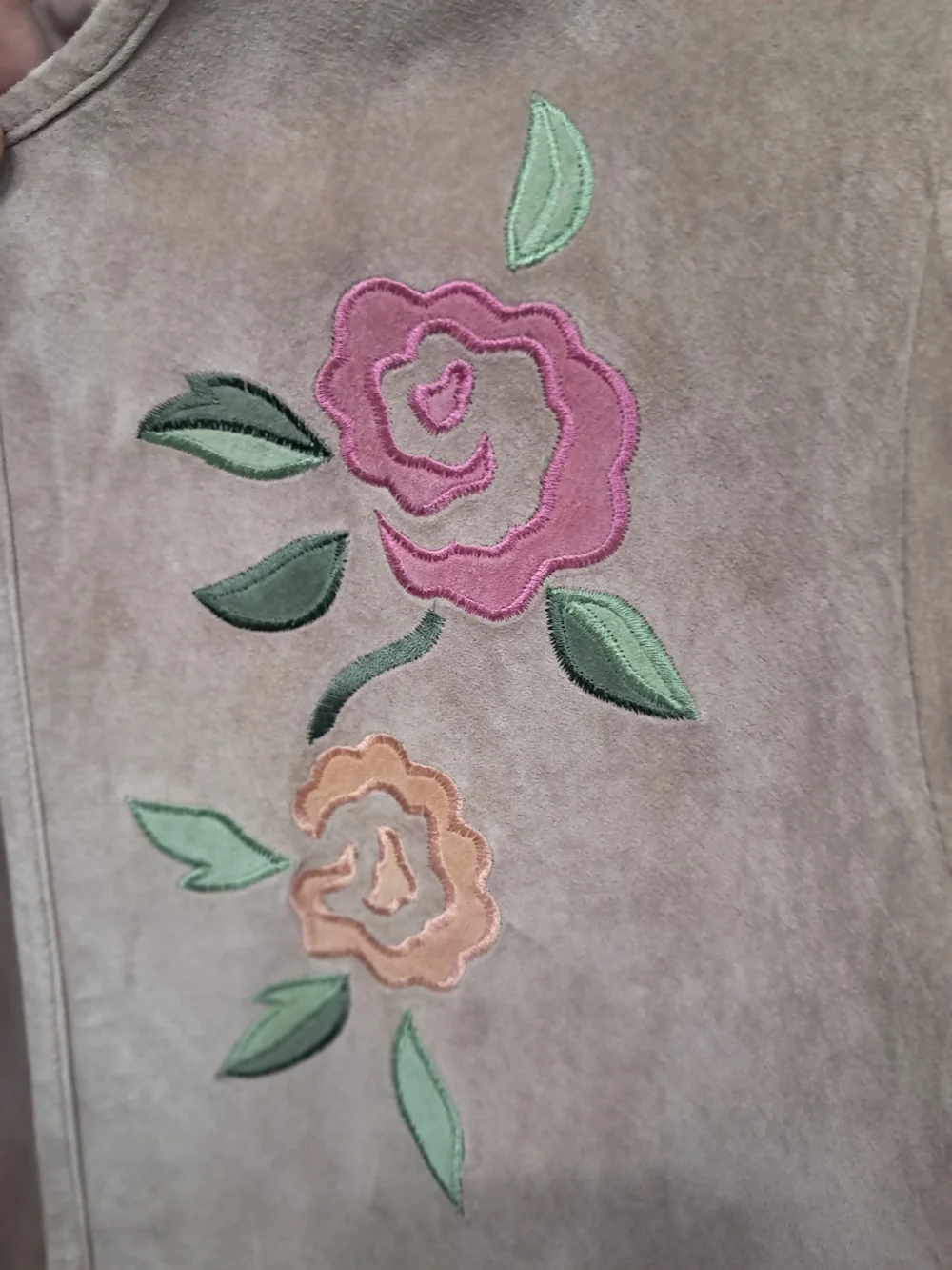Linea by Louis Dell'Olio Taupe Suede Floral Appliqué Jacket